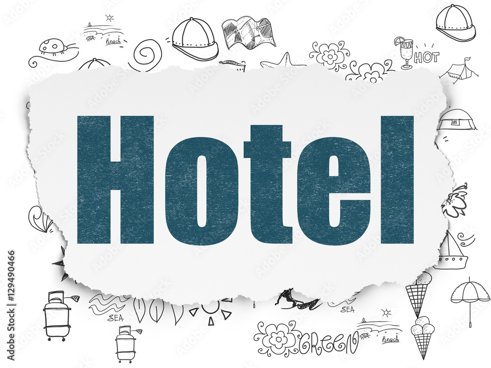 Travel concept: Hotel on Torn Paper background Travel concept: Hotel on Torn Paper background