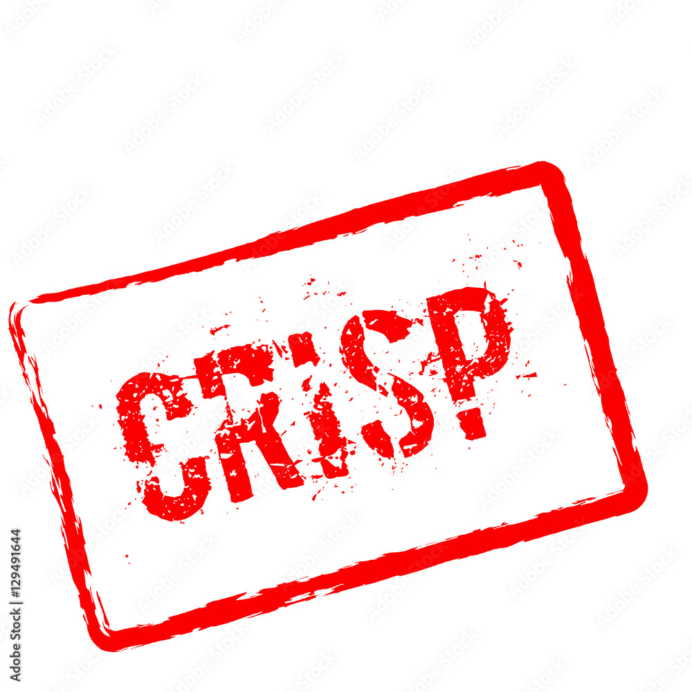 Crisp red rubber stamp isolated on white background. Grunge rectangular seal with text, ink texture and splatter and blots, vector illustration. Crisp red rubber stamp isolated on white background. Grunge rectangular seal with text, ink texture and splatter and blots, vector illustration.