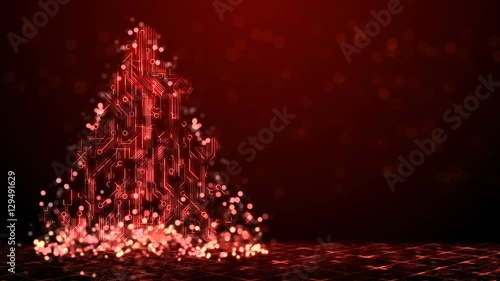 Wallpaper Mural Abstract Technology Christmas Tree Background - Red Loopable Animation 4k. Torontodigital.ca