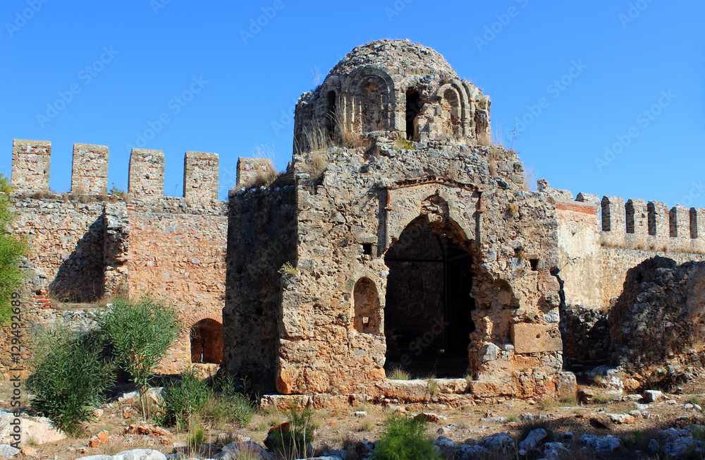 Destroyed Byzantian  Church inside of Alanya Castle
