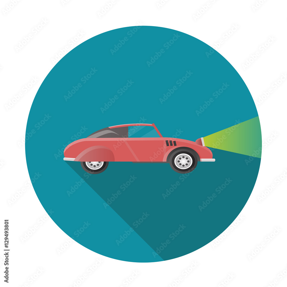 red car vector flat icon. the light from the headlights