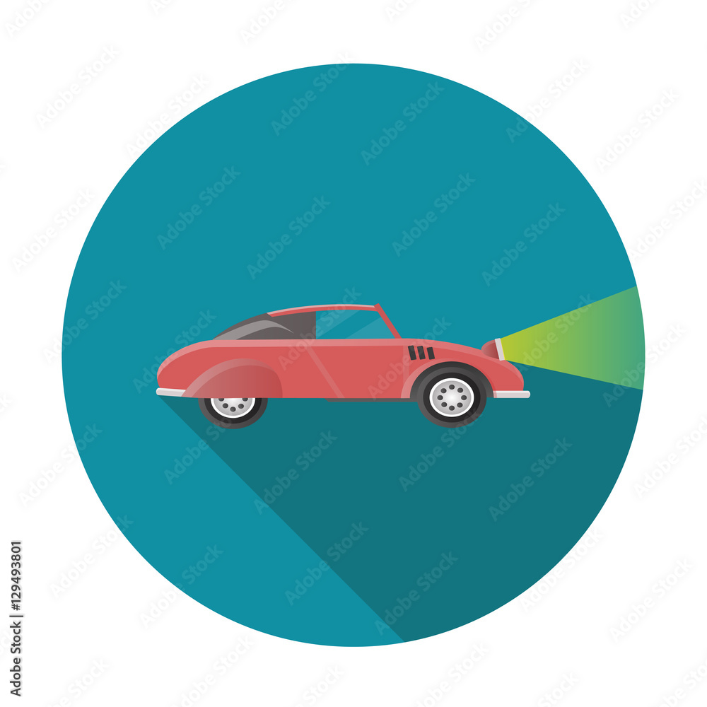 red car vector flat icon. the light from the headlights red car vector flat icon. the light from the headlights