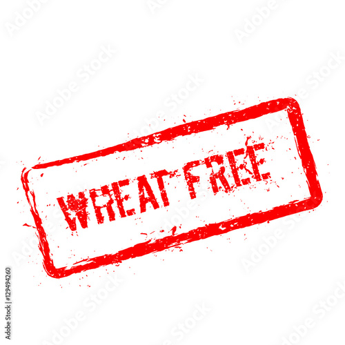 Wheat free red rubber stamp isolated on white background. Grunge rectangular seal with text, ink texture and splatter and blots, vector illustration.