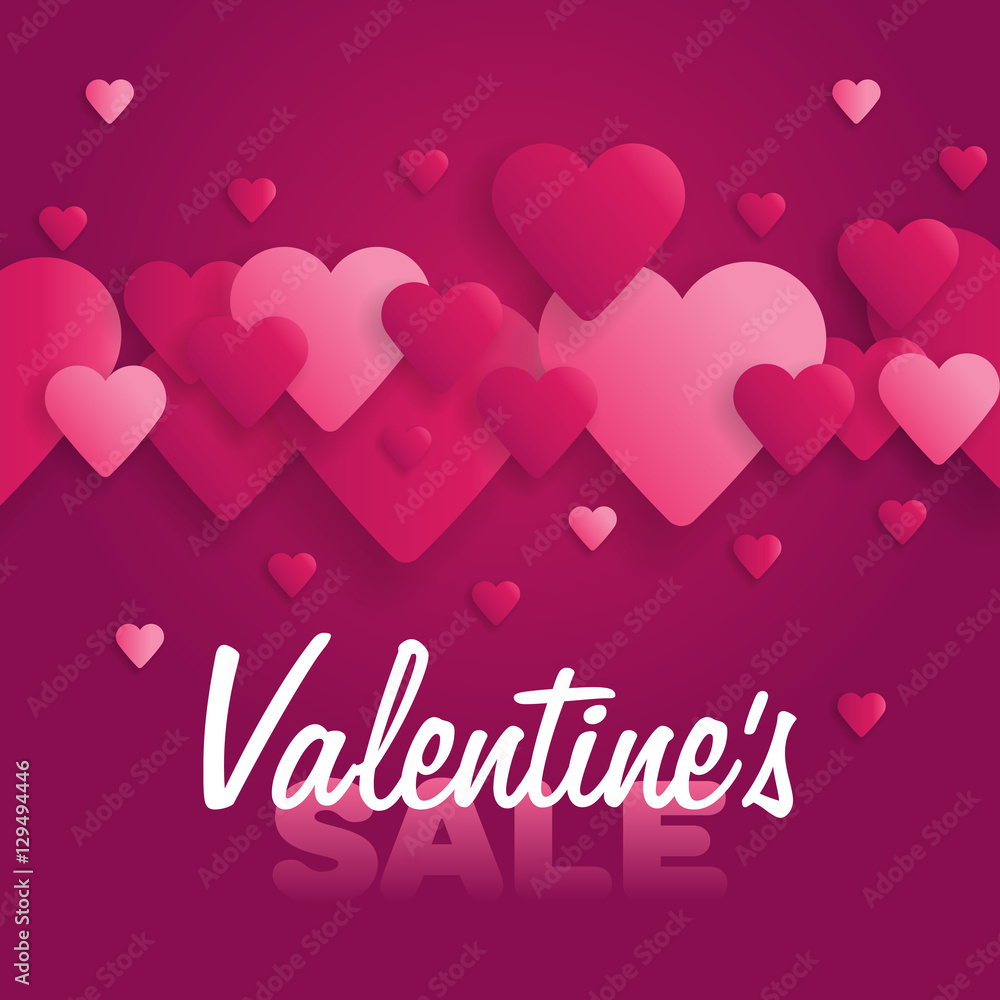 Valentine's Day Sale. Lettering with hearts on the background. Vector illustration