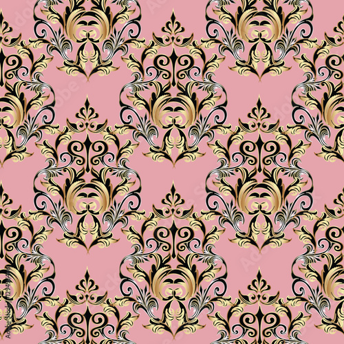 Baroque floral seamless pattern. Damask wallpaper. Ornate background with vintage 3d decorative antique flowers,leaves and ornaments. Vector textile pattern.