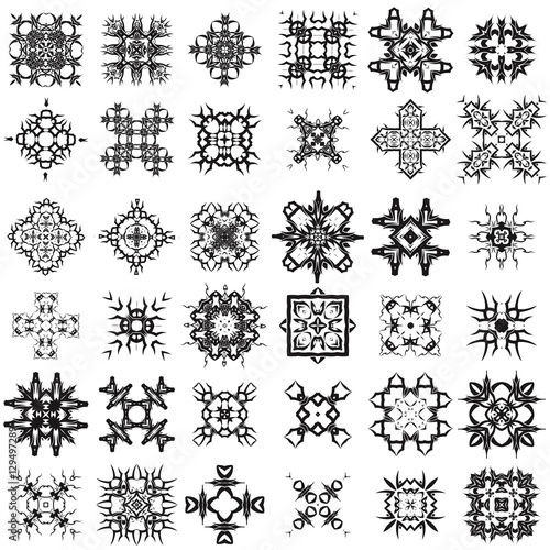 Set of Different Tribal Rosettes Tattoo Design Isolated on White Background. Polynesian Design