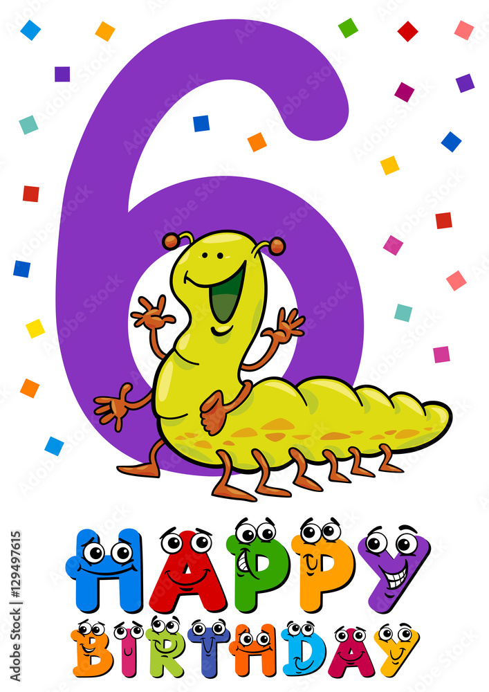 Obraz premium sixth birthday cartoon card
