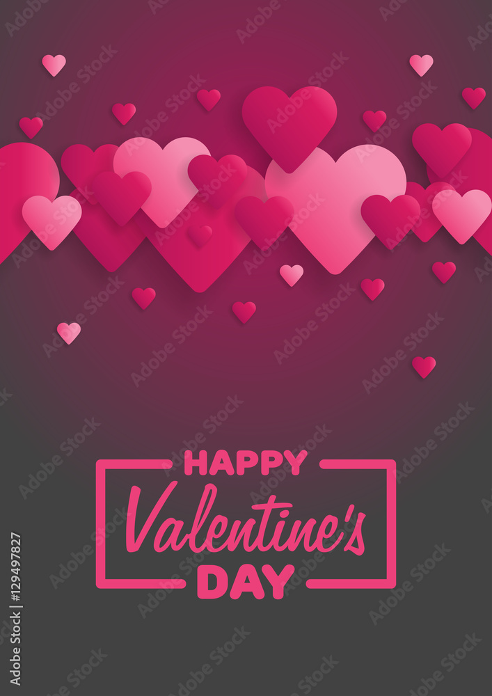 Greeting Card Happy Valentine's Day. Lettering with hearts on the background. Vector illustration