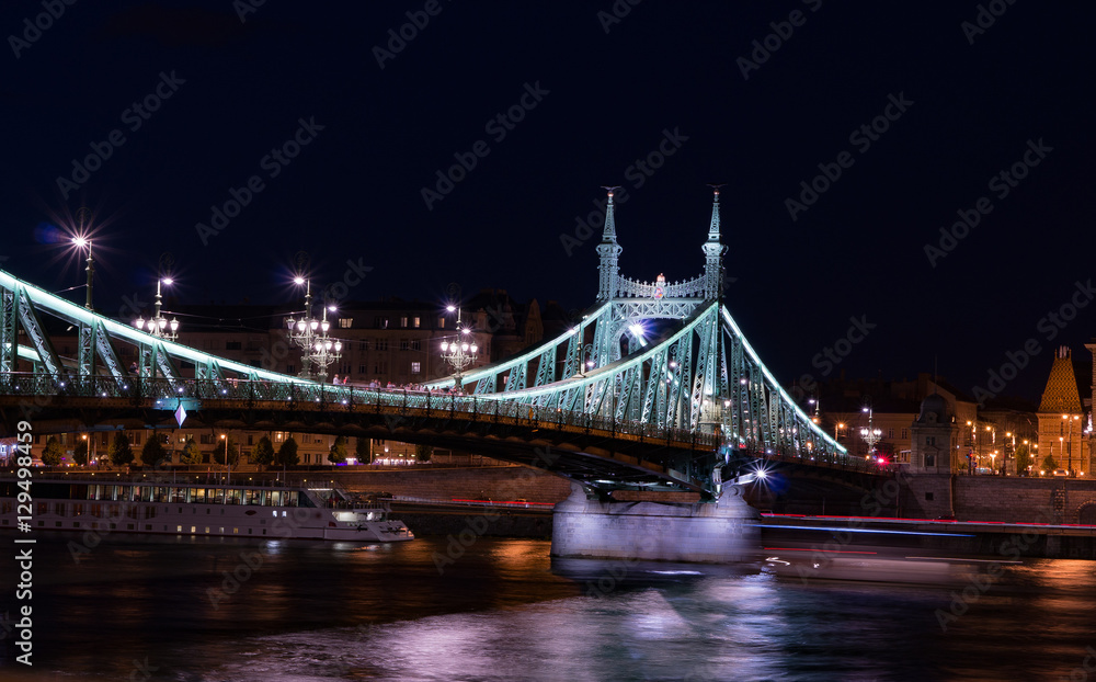 Liberty bridge in the night. Budapest. Buda side