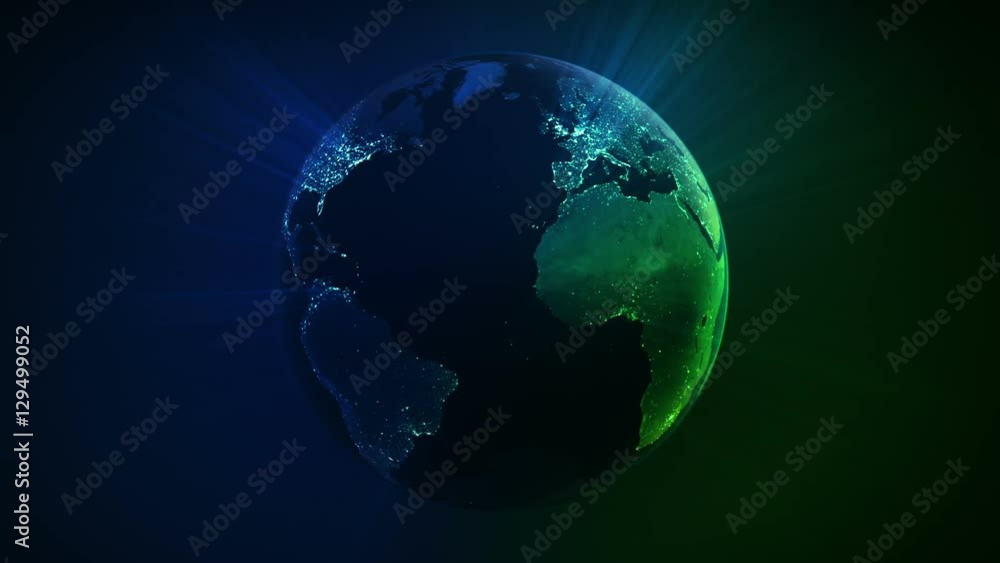 Spinning Earth with shinny city lights. Loopable. Green/blue. Spinning Earth with shinny city lights. Loopable. Green/blue.