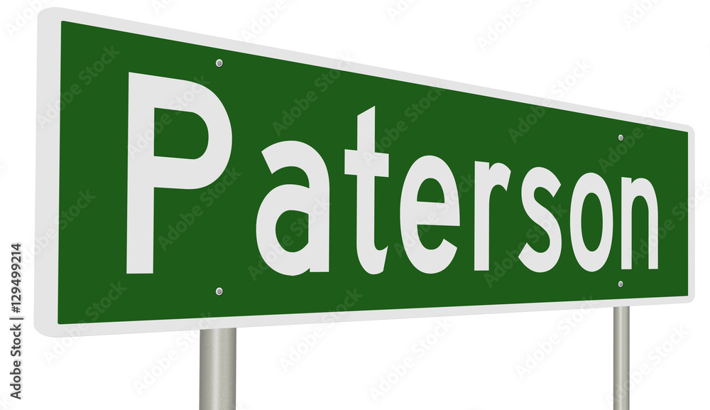 A 3d rendering of a green highway sign for Paterson, New Jersey A 3d rendering of a green highway sign for Paterson, New Jersey