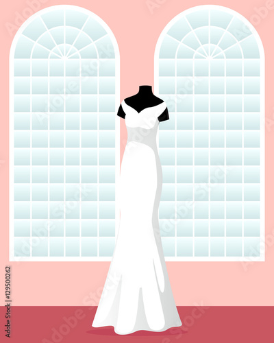 mermaid wedding dress on mannequin in saloon
