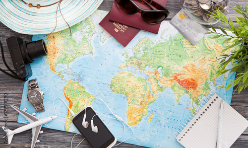 Obraz na plátne Business travel traveling map world concept.