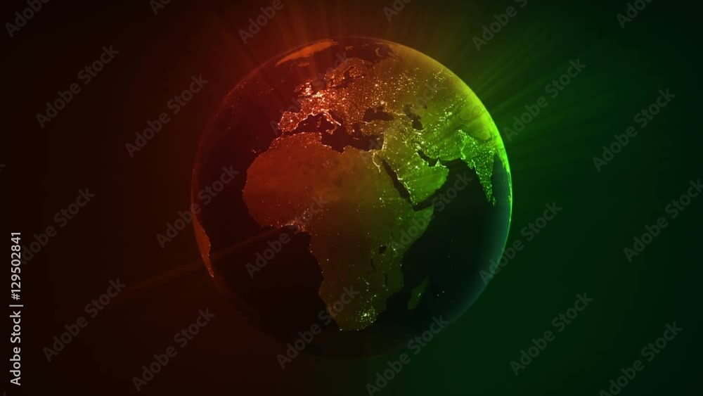 Spinning Earth with shinning city lights. Loopable. Red/green Spinning Earth with shinning city lights. Loopable. Red/green
