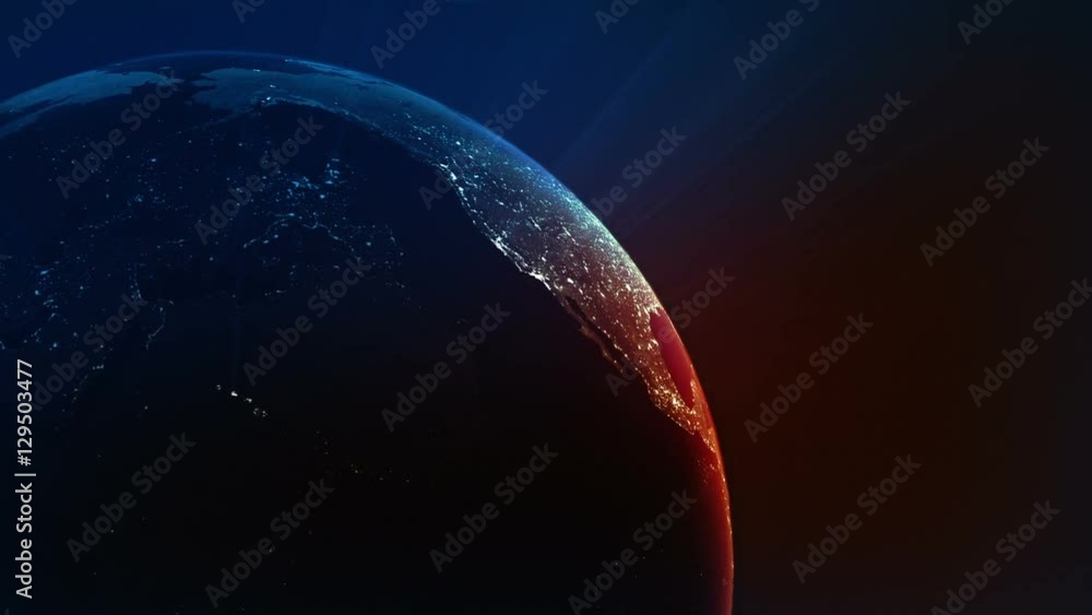 Spinning Earth with shining city lights. Loopable. Blue/Red Spinning Earth with shining city lights. Loopable. Blue/Red