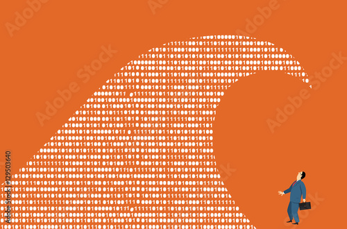 Big data wave sweeping over a businessman, EPS 8 vector illustration