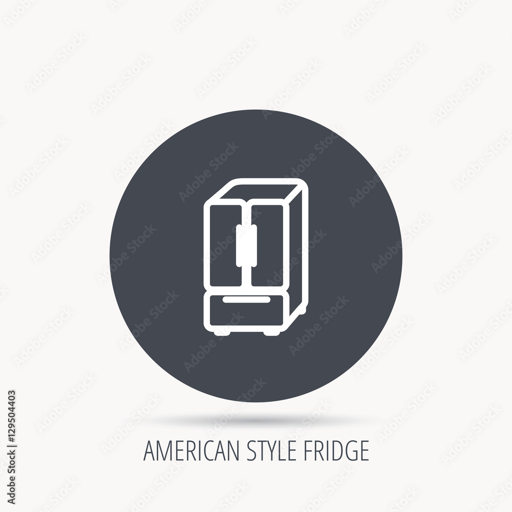 American fridge icon. Refrigerator sign. Round web button with flat icon. Vector American fridge icon. Refrigerator sign. Round web button with flat icon. Vector