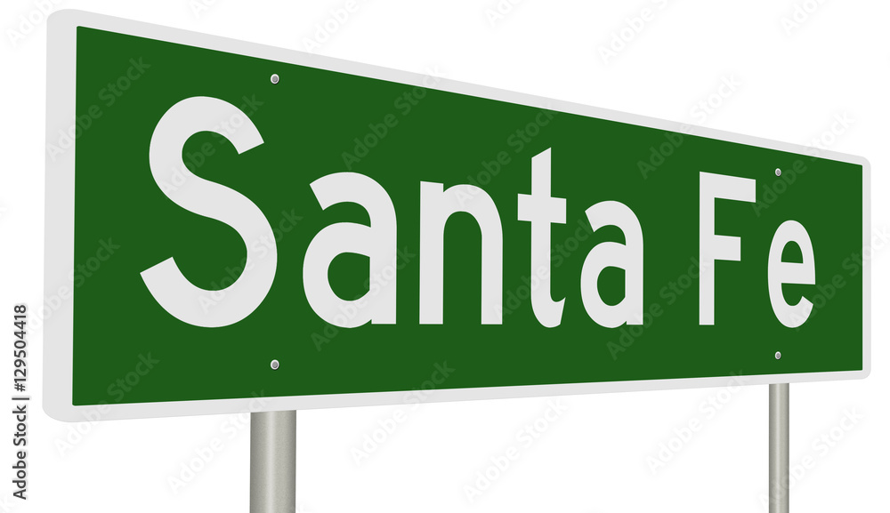 Fototapeta premium A 3d rendering of a green highway sign for Santa Fe, New Mexico