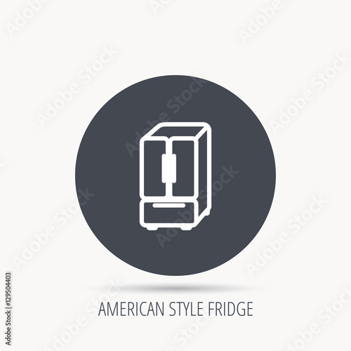 American fridge icon. Refrigerator sign. Round web button with flat icon. Vector
