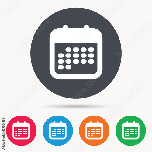 Calendar icon. Events reminder symbol. Colored circle buttons with flat web icon. Vector © tanyastock