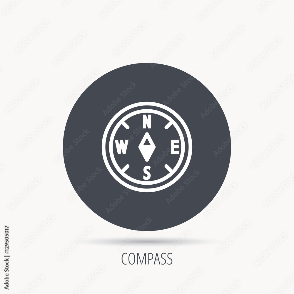 Compass navigation icon. Geographical orientation sign Round web button with flat icon. Vector Compass navigation icon. Geographical orientation sign Round web button with flat icon. Vector