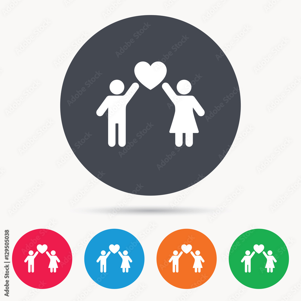 Couple love icon. Traditional young family symbol. Colored circle buttons with flat web icon. Vector Couple love icon. Traditional young family symbol. Colored circle buttons with flat web icon. Vector
