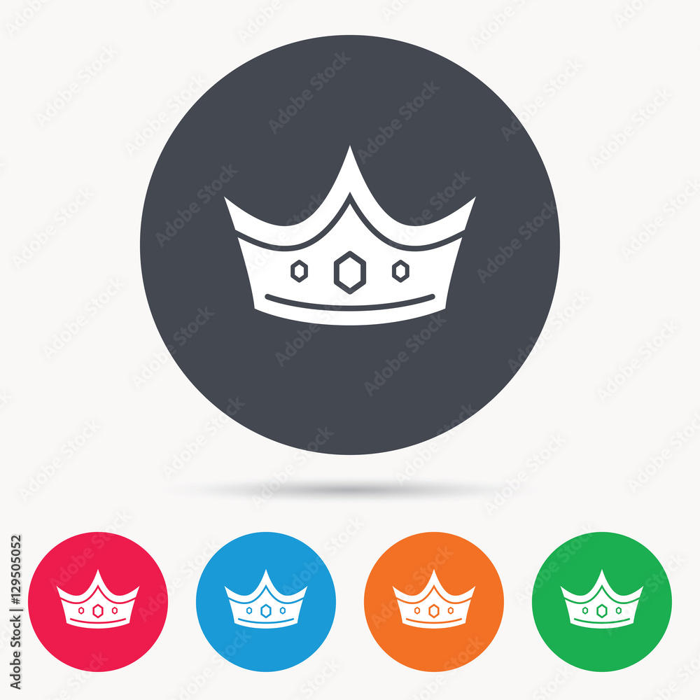 Crown icon. Royal throne leader symbol. Colored circle buttons with flat web icon. Vector Crown icon. Royal throne leader symbol. Colored circle buttons with flat web icon. Vector