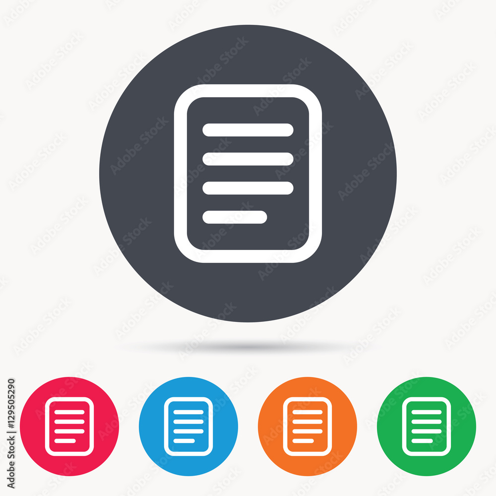 File icon. Text document page symbol. Colored circle buttons with flat web icon. Vector File icon. Text document page symbol. Colored circle buttons with flat web icon. Vector