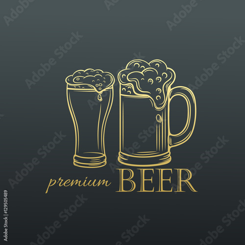 Hand drawn mug of beer in old slyle