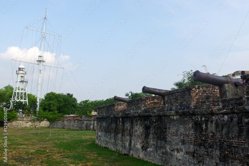GEORGTOWN, PENANG, MALAYSIA - APRIL 18, 2016: Fort Cornwallis withn wall and canon, Southeast Asia. GEORGTOWN, PENANG, MALAYSIA - APRIL 18, 2016: Fort Cornwallis withn wall and canon, Southeast Asia.