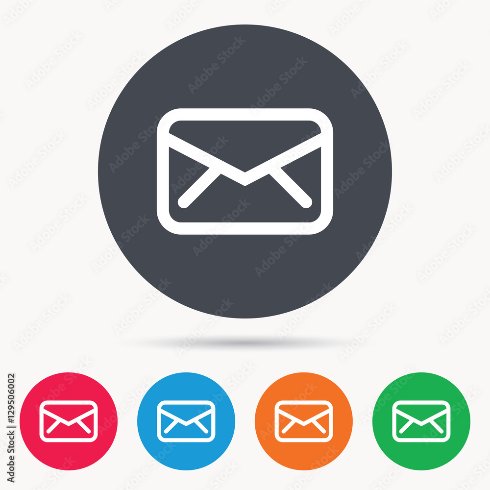 Envelope icon. Send email message sign. Internet mailing symbol. Colored circle buttons with flat web icon. Vector Envelope icon. Send email message sign. Internet mailing symbol. Colored circle buttons with flat web icon. Vector