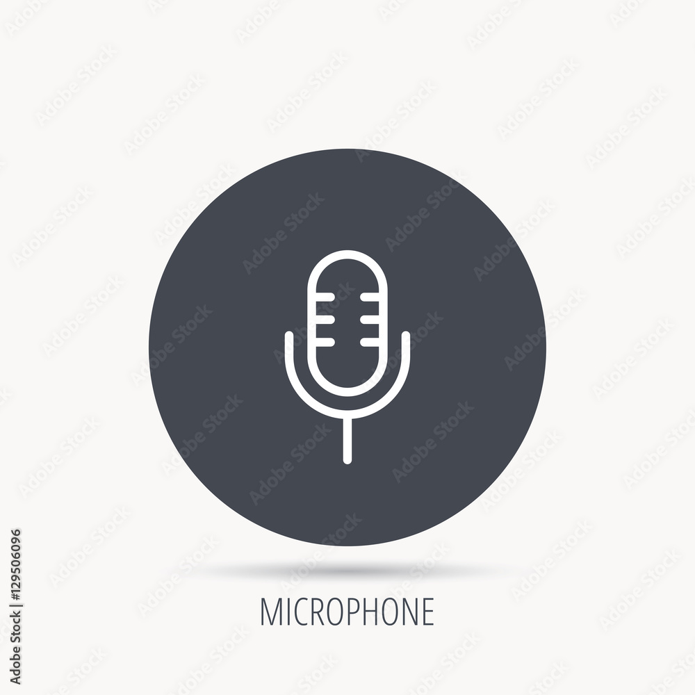 Retro microphone icon. Karaoke or radio sign. Round web button with flat icon. Vector
