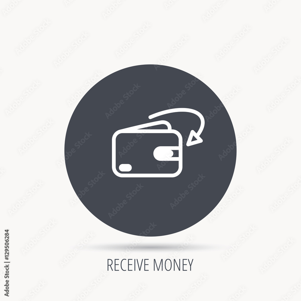 Receive money icon. Cash wallet sign. Round web button with flat icon. Vector Receive money icon. Cash wallet sign. Round web button with flat icon. Vector