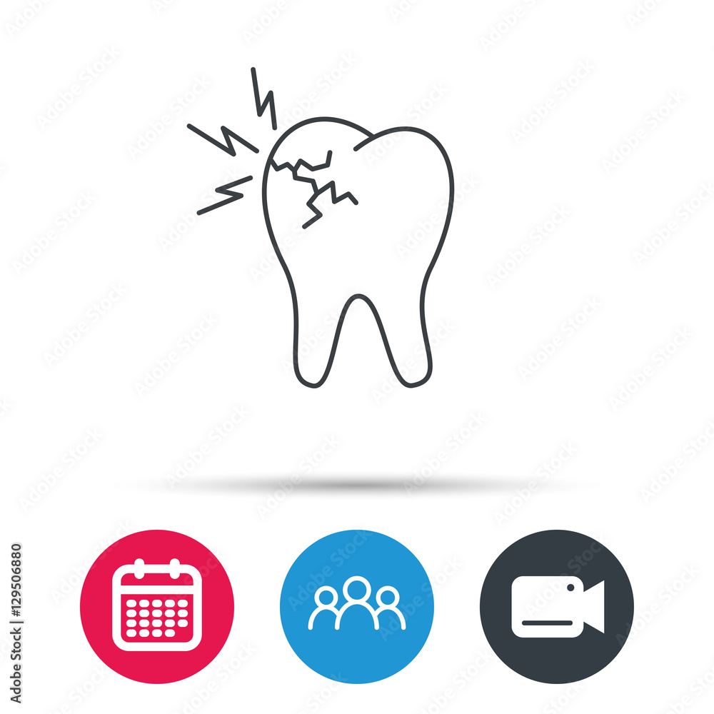 Toothache icon. Dental healthcare sign. Group of people, video cam and calendar icons. Vector Toothache icon. Dental healthcare sign. Group of people, video cam and calendar icons. Vector