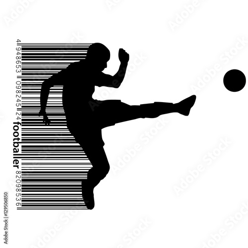 silhouette of a football player and barcode