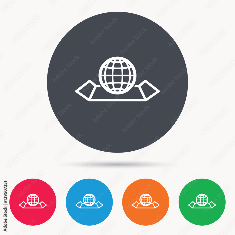 World map icon. Globe sign. Travel location symbol. Colored circle buttons with flat web icon. Vector World map icon. Globe sign. Travel location symbol. Colored circle buttons with flat web icon. Vector