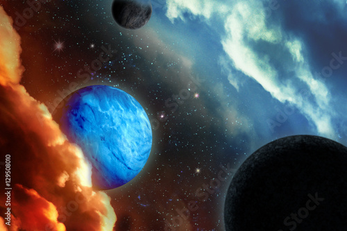 Fototapeta Naklejka Na Ścianę i Meble -  Planets over the nebulae in space. Elements of this image furnis