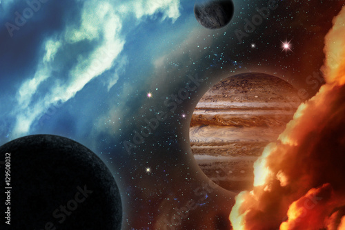Fototapeta Naklejka Na Ścianę i Meble -  Planets over the nebulae in space. Elements of this image furnis