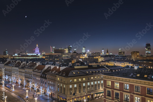 Warsaw downtown during the night in winter time, Poland