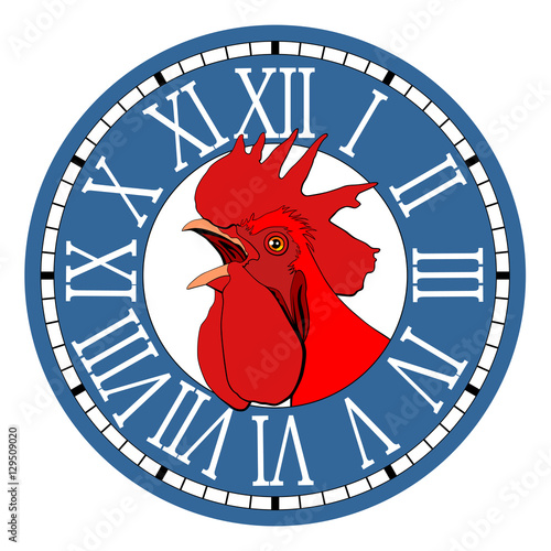 Red rooster, symbol of 2017 in the round watch dial.