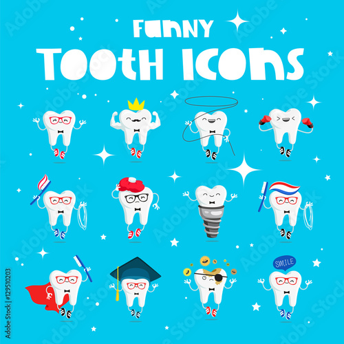 Set of funny icons of teeth