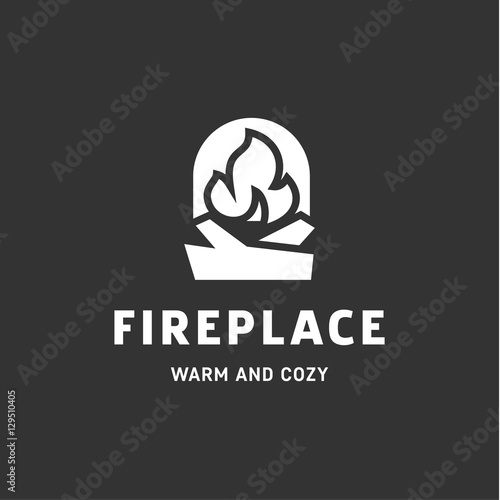 urning fireplace with wood in an open fire sign vector logo flat style illustrations