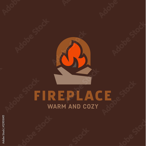 fire in the fireplace with firewood illustration flat minimalist trend