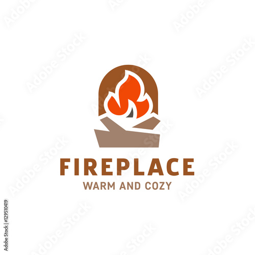 fire in the fireplace with firewood logo illustration flat minimalist trend
