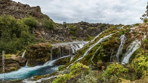 little waterfalls with clouds in iceland
