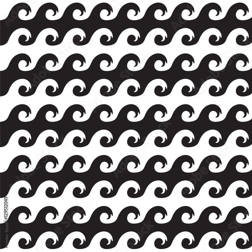 Black and white water waves. Vector Illustration.