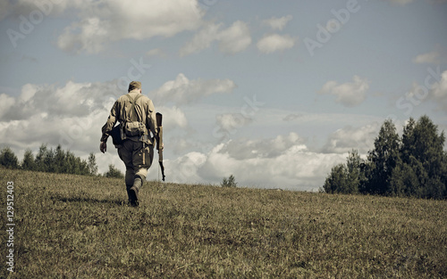 PERM, RUSSIA - JULY 30, 2016: Historical reenactment of World War II, summer, 1942. Soviet soldier