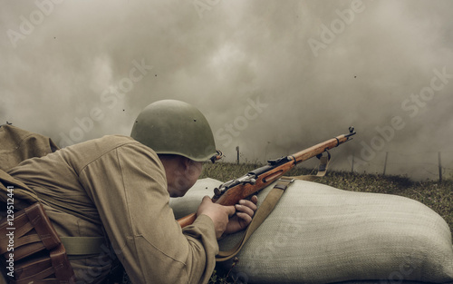 Vászonkép PERM, RUSSIA - JULY 30, 2016: Historical reenactment of World War II, summer, 1942