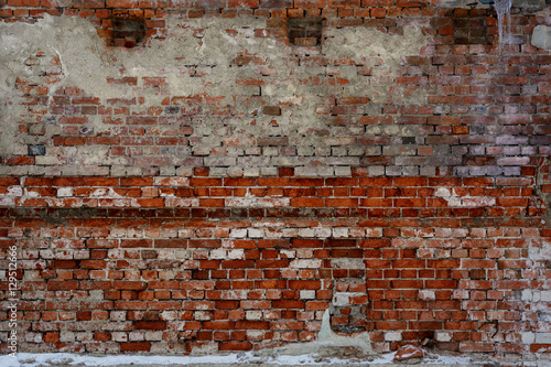 Brick walls, old wall with crumbling plaster, texture, background