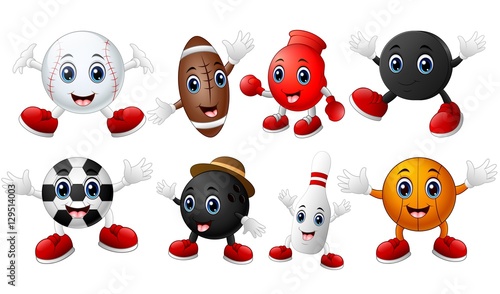 Set of cartoon sports balls equipment